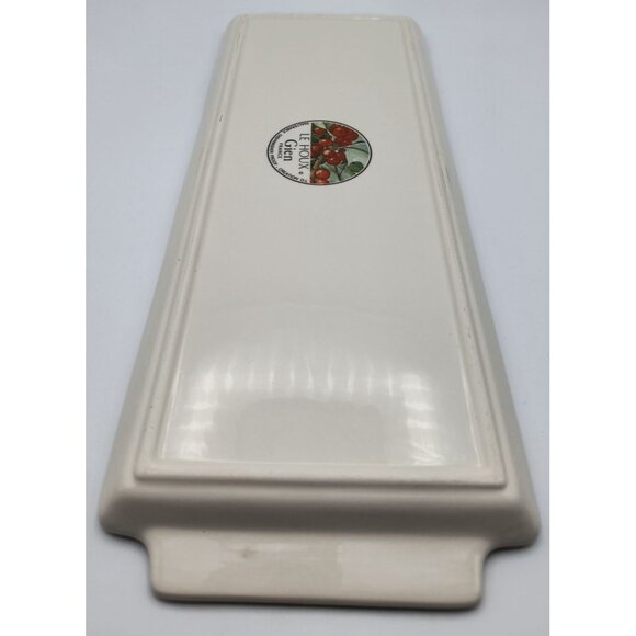 Le Houx Gien France Ceramic Sandwich Tray Holly Berry Design 15" X 6" Ivory & Gr - Picture 5 of 7
